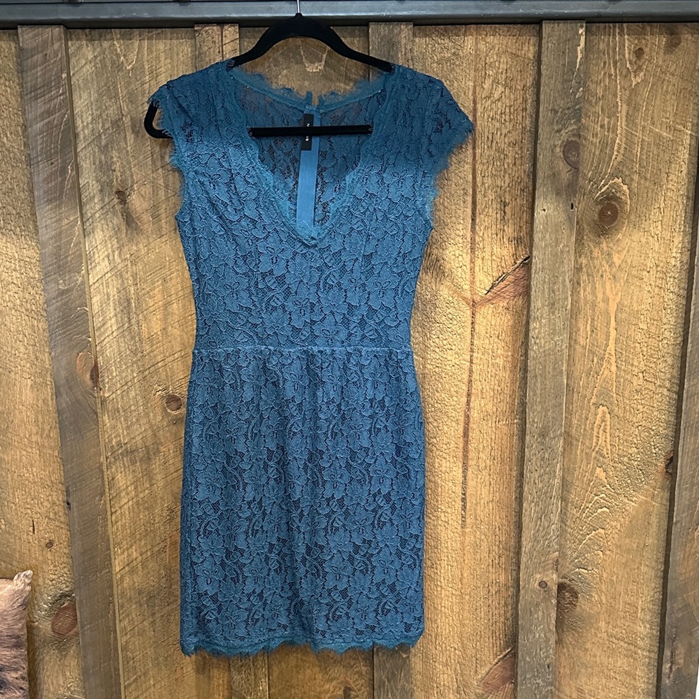 Aritzia Teal Lace Mini Dress